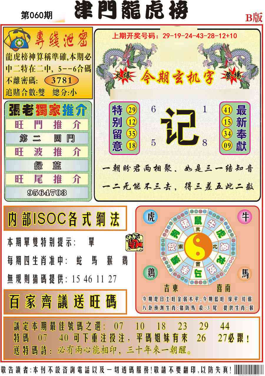 060期津门龙虎榜B[图]